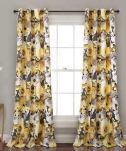 Floral Watercolor Room Darkening Window Curtain Panel Set