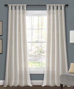 Burlap Knotted Tab Top Window Curtain Panel Set