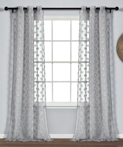 Textured Dot Grommet Sheer Window Curtain Panel Set
