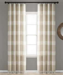 Tucker Stripe Yarn Dyed Knotted Tassel Window Curtain Panel Set