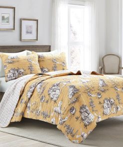 French Country Toile 3 Piece Quilt Set
