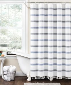 Stripe Woven Textured Yarn Dyed Recycled Cotton Shower Curtain