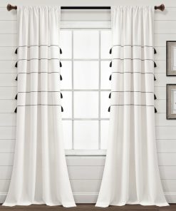 Farmhouse Boho Stripe Woven Tassel Yarn Dyed Recycled Cotton Blend Window Curtain Panel Set
