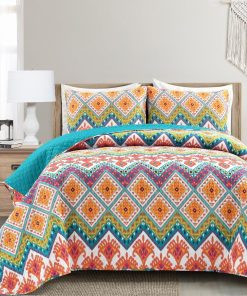 Boho Chevron Reversible Cotton Quilt 3 Piece Set