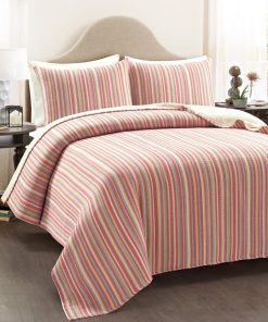 Tracy Stripe Pick Stitch Kantha Yarn Dyed Cotton Woven Quilt/Coverlet Set