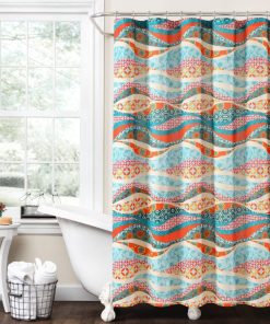 Hailey Watercolor Wave Cotton Shower Curtain