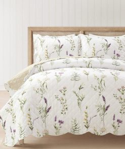 Watercolor Wildflower Scallop Edge Floral 3 Piece Quilt Set
