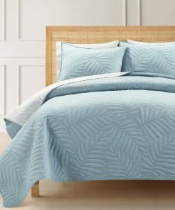 Isla Embroidered Leaf Reversible Cotton Quilt 3 Piece Set