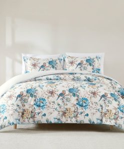 Bird And Hydrangea Reversible Cotton Duvet Cover Set
