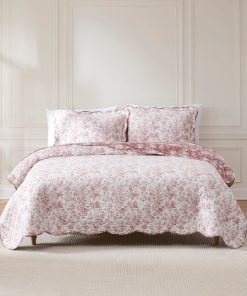 Peony Toile Reversible Cotton Quilt Set