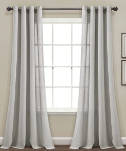 Faux Linen Grommet Window Curtain Panel Set