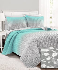 Glitter Ombre Metallic Print Quilt Set With Pillowcases
