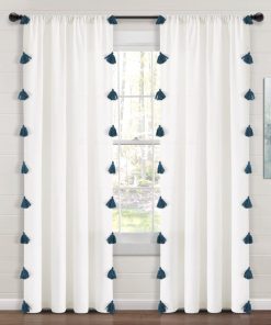 Boho Faux Linen Texture Tassel Window Curtain Panel
