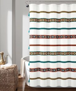Ava Boho Stripe Tassel Yarn Dyed Recycled Cotton Shower Curtain