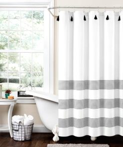 Boho Tassel Stripe Yarn Dyed Recycled Cotton Blend Shower Curtain