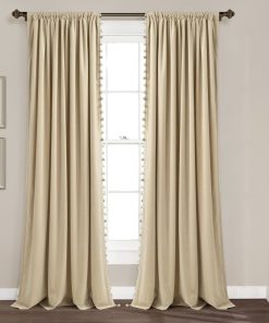 Luxury Vintage Velvet With Silky Pompom Trim Window Curtain Panel