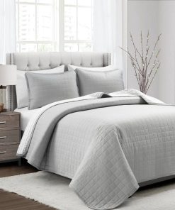 Farmhouse Box Stitch And Stripe Cotton Quilt 3 Piece Set