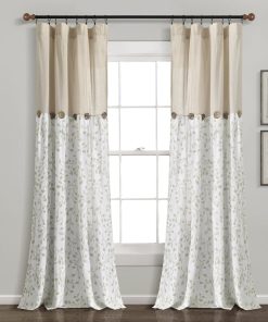 Linen Button Botanical Garden Window Curtain Panel