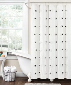 Boho Circle Tufted Yarn Dyed Recycled Cotton Blend Shower Curtain