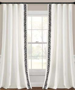 Luxury Modern Flower Linen Like Embroidery Border Window Curtain Panel